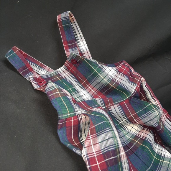 VTG 60-70's Kelly Kids Green Blue Tartan Plaid Bib Romper Size XXS 2 - Picture 3 of 6